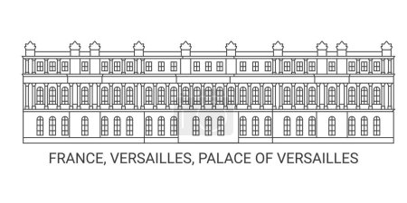 Francia, Versalles, Palacio de Versalles, recorrido hito línea vector ilustración