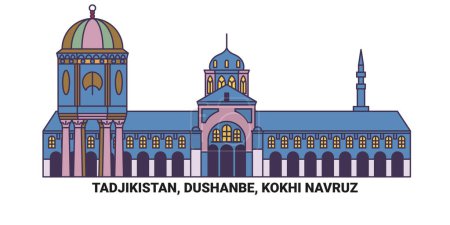Ilustración de Tayikistán, Dushanbe, Kokhi Navruz, la línea de referencia de viaje vector ilustración - Imagen libre de derechos