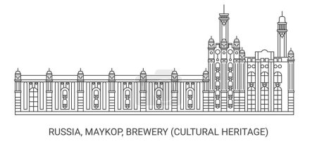 Illustration for Russia, Maykop, Brewery travel landmark line vector illustration - Royalty Free Image