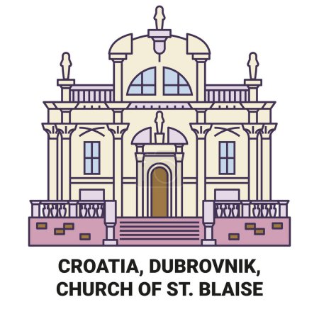 Ilustración de Croacia, Dubrovnik, Iglesia de St. Blaise viaje hito línea vector ilustración - Imagen libre de derechos
