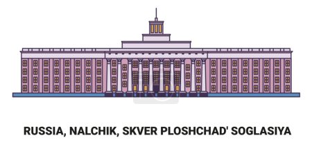 Téléchargez les illustrations : Russie, Nalchik, Skver Ploshchad Soglasiya, illustration vectorielle de ligne de repère de voyage - en licence libre de droit
