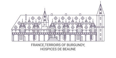 Téléchargez les illustrations : France, Terroirs de Bourgogne, Hospices De Beaune voyages illustration vectorielle de ligne - en licence libre de droit