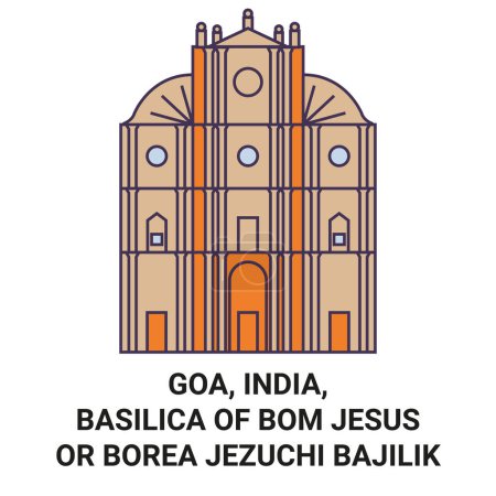 Ilustración de India, Goa, Basílica de Bom Jesús o Borea Jezuchi Bajilik recorrido hito línea vector ilustración - Imagen libre de derechos