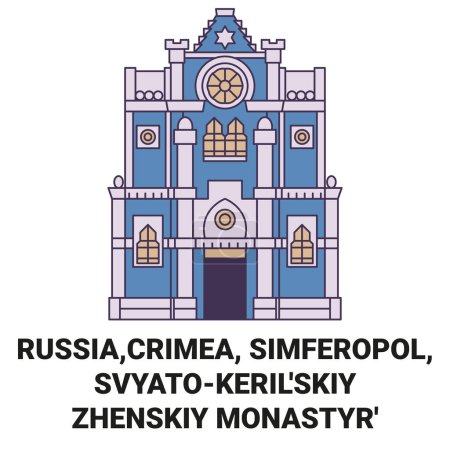 Téléchargez les illustrations : Russie, Crimée, Simféropol, Svyatokerilskiy Zhenskiy Monastyr voyage ligne vectorielle illustration - en licence libre de droit