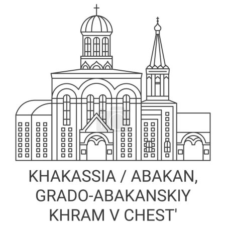 Illustration for Russia, Abakan, Gradoabakanskiy Khram travel landmark line vector illustration - Royalty Free Image