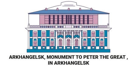 Téléchargez les illustrations : Russie, Arkhangelsk, Monument à Pierre Le Grand Voyage illustration vectorielle ligne historique - en licence libre de droit