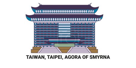 Ilustración de Taiwán, Taipei, Ágora de Esmirna, ilustración de vectores de línea de referencia de viaje - Imagen libre de derechos