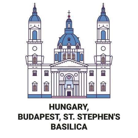 Ilustración de Hungría, Budapest, St. Stephens Basílica de viaje hito línea vector ilustración - Imagen libre de derechos