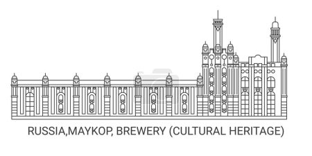 Illustration for Russia, Maykop, Brewery Cultural Heritage, travel landmark line vector illustration - Royalty Free Image