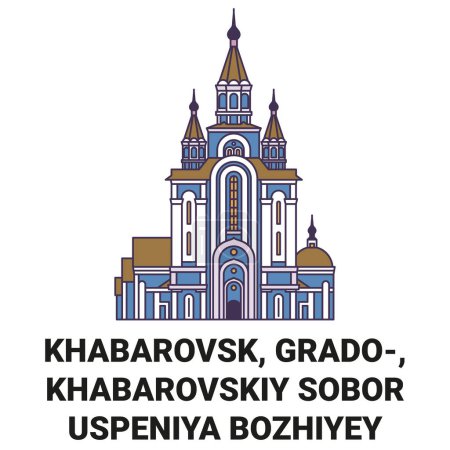 Illustration for Russia, Khabarovsk, Sobor Uspeniya Bozhiyey Materi travel landmark line vector illustration - Royalty Free Image