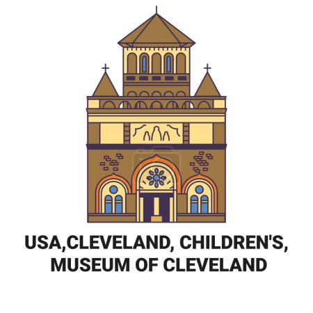 Ilustración de EE.UU., Cleveland, Childrens, Museo de Cleveland viaje hito línea vector ilustración - Imagen libre de derechos