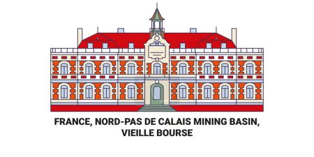 Illustration for France, Nordpas De Calais Mining Basin, Vieille Bourse travel landmark line vector illustration - Royalty Free Image