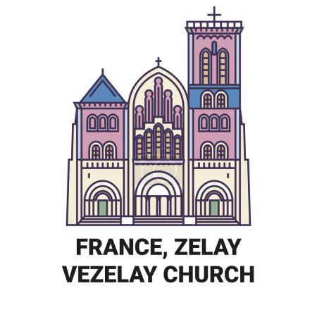Téléchargez les illustrations : France, Vezelay, Vezelay Illustration vectorielle de ligne de voyage de l'église - en licence libre de droit