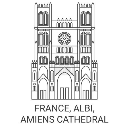 Téléchargez les illustrations : France, Albi, Amiens Cathédrale Voyage illustration vectorielle ligne historique - en licence libre de droit