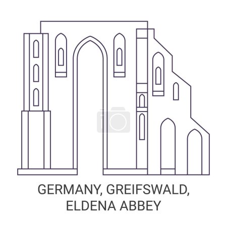 Téléchargez les illustrations : Allemagne, Greifswald, Eldena Abbaye Voyage illustration vectorielle ligne historique - en licence libre de droit