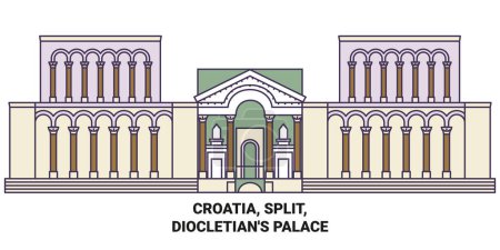 Téléchargez les illustrations : Croatie, Split, Dioclétien Palais Voyage illustration vectorielle ligne historique - en licence libre de droit