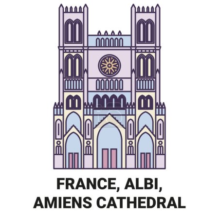 Illustration for France, Albi, Amiens Cathedral travel landmark line vector illustration - Royalty Free Image