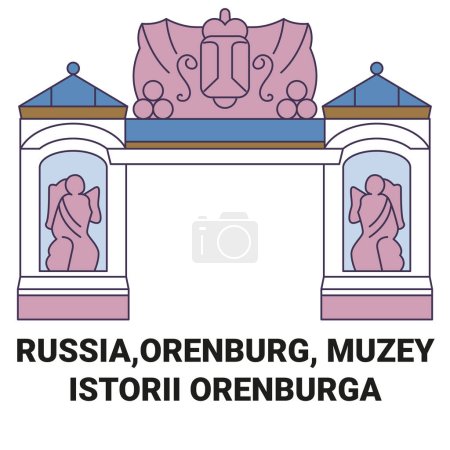 Téléchargez les illustrations : Russie, Orenbourg, Muzey, Istorii Orenburga voyages illustration vectorielle de ligne historique - en licence libre de droit