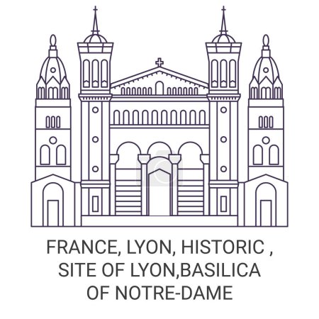 Illustration for France, Lyon, Historic , Site Of Lyon,Basilica Of Notredame travel landmark line vector illustration - Royalty Free Image