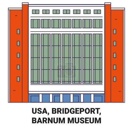 Téléchargez les illustrations : Usa, Bridgeport, Musée Barnum illustration vectorielle de ligne de voyage - en licence libre de droit