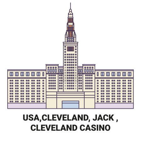 Illustration for Usa,Cleveland, Jack , Cleveland Casino travel landmark line vector illustration - Royalty Free Image