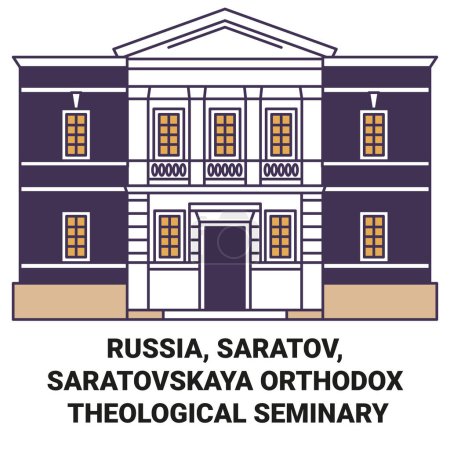 Illustration for Russia, Saratov, Saratovskaya Orthodox Theological Seminary travel landmark line vector illustration - Royalty Free Image