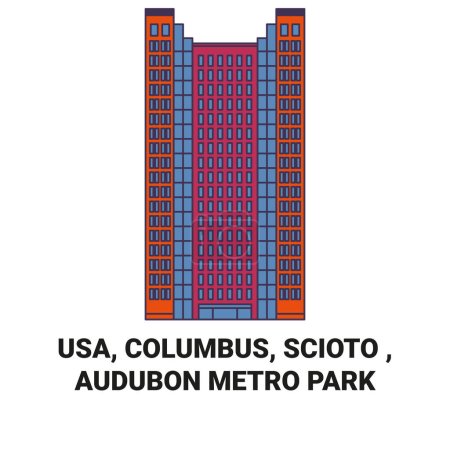 Illustration for Usa, Columbus, Scioto , Audubon Metro Park travel landmark line vector illustration - Royalty Free Image