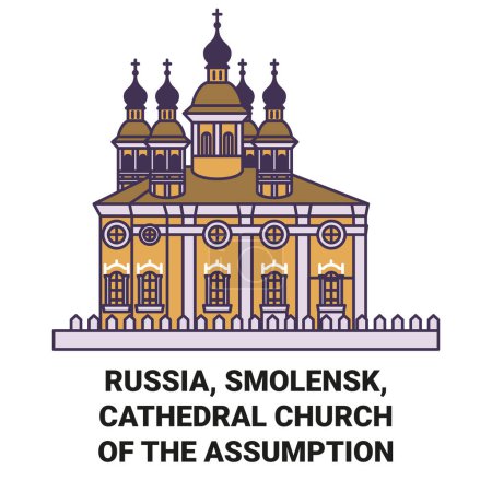 Téléchargez les illustrations : Russie, Smolensk, Cathédrale Eglise de l'Assomption Voyage illustration vectorielle ligne historique - en licence libre de droit