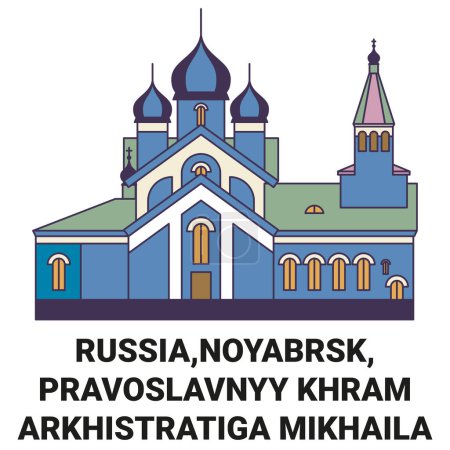 Illustration for Russia,Noyabrsk, Pravoslavnyy Khram Arkhistratiga Mikhaila travel landmark line vector illustration - Royalty Free Image