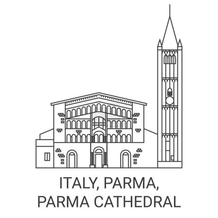 Téléchargez les illustrations : Italie, Parme, Cathédrale de Parme illustration vectorielle de ligne de voyage - en licence libre de droit