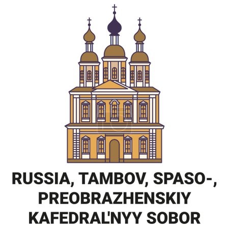 Ilustración de Rusia, Tambov, Spaso, Preobrazhenskiy Kafedralnyy Sobor viaje hito línea vector ilustración - Imagen libre de derechos
