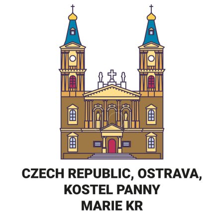 Illustration for Czech Republic, Ostrava, Kostel Panny Marie Krlovny travel landmark line vector illustration - Royalty Free Image