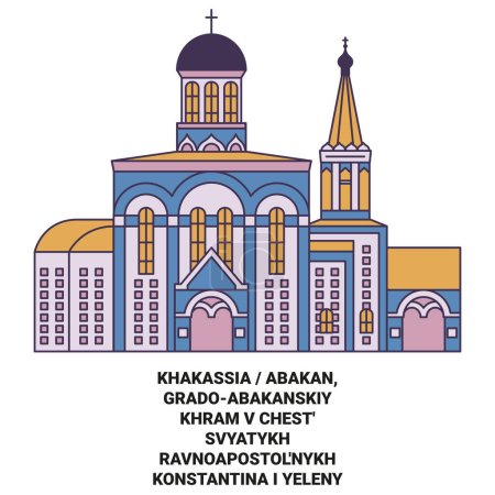Illustration for Russia, Abakan, Gradoabakanskiy Khram travel landmark line vector illustration - Royalty Free Image
