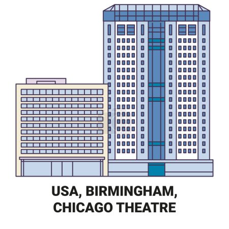 Illustration for Usa, Birmingham, Chicago Theatre travel landmark line vector illustration - Royalty Free Image