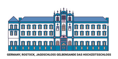 Téléchargez les illustrations : Allemagne, Rostock, Jagdschloss Gelbensande Das Hochzeitsschloss Travel illustration vectorielle de ligne de repère - en licence libre de droit