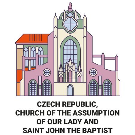 Illustration for Czech Republic, Church Of The Assumption Of Our Lady And Saint John The Baptist travel landmark line vector illustration - Royalty Free Image