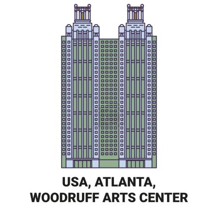 Ilustración de EE.UU., Atlanta, Woodruff Arts Center viaje hito línea vector ilustración - Imagen libre de derechos