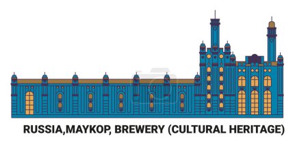 Illustration for Russia, Maykop, Brewery Cultural Heritage, travel landmark line vector illustration - Royalty Free Image