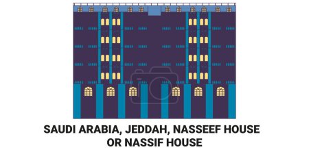 Illustration for Saudi Arabia, Jeddah, Nasseef House , Or Nassif House travel landmark line vector illustration - Royalty Free Image