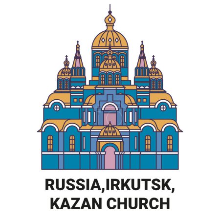 Ilustración de Rusia, Irkutsk, Kazan Iglesia viaje hito línea vector ilustración - Imagen libre de derechos