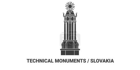 Téléchargez les illustrations : Slovaquie, Monuments techniques Voyage illustration vectorielle de ligne historique - en licence libre de droit