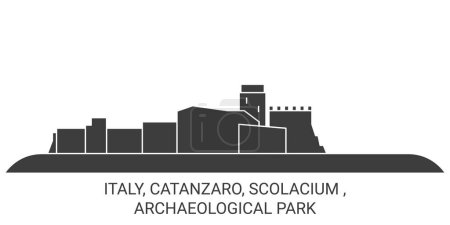 Ilustración de Italia, Catanzaro, Scolacium, Parque Arqueológico recorrido hito línea vector ilustración - Imagen libre de derechos