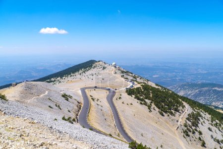Hairpin bend on Mont Ventoux, France. At 1,909 m (6,263 ft), it is the highest mountain in the region and has been nicknamed the "Beast of Provence".