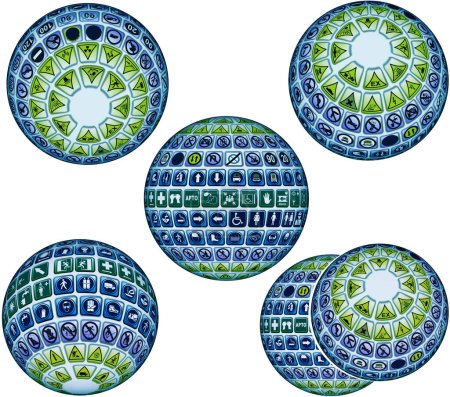 Foto de 3d illustration. botones signs icons on planet on white background - Imagen libre de derechos