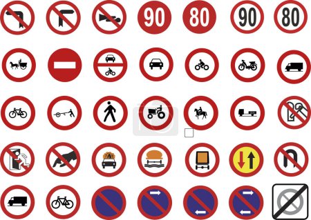Illustration for Prohibition signs for various companies or industries. No entry signs, varied traffic, etc. - Royalty Free Image