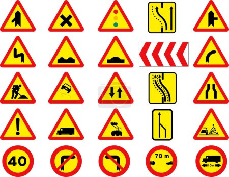 Ilustración de Señales de tráfico y señales de advertencia. - Imagen libre de derechos