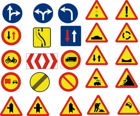 Illustration for Road signs and signs of traffic and warning signs. - Royalty Free Image