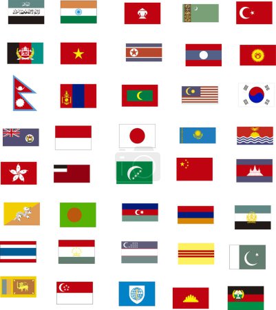 Téléchargez les illustrations : Drapeaux asiatiques en couleurs cmyk - en licence libre de droit