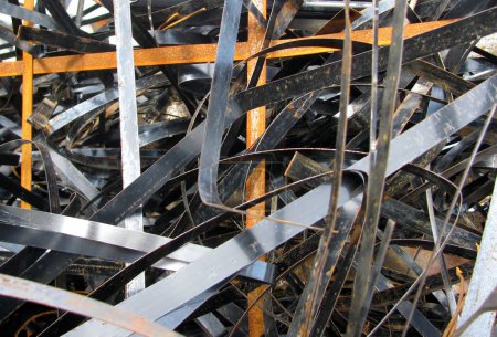 Pile of metal scrap strips for recycling