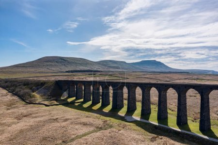 ribblehead viaduct and ingleborough in the yorkshire dales from the east summer day no people